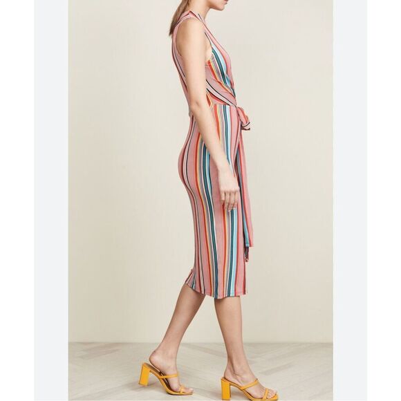 Alice & Olivia Delora colorful vertical striped wrap tie waist midi dress size 2 - Picture 3 of 16